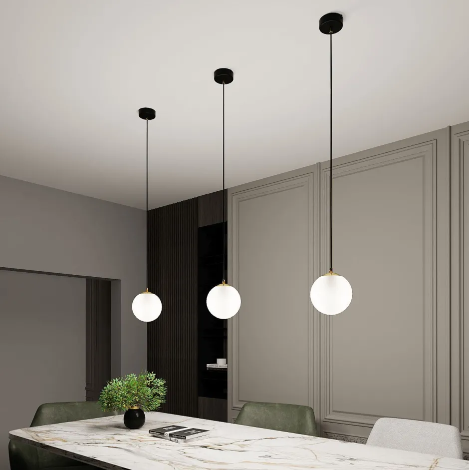 Emibig Pendelleuchte Kugelschirm Schwarz Weiß Gold E14< Hängelampen|Esszimmer Lampen