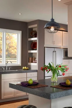 Elstead Pendelleuchte LANA Schwarz Ø25cm verstellbar Lampe< Hängelampen|Industrie Lampen