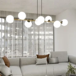 Hängelampen|Bürolampen*Emibig Pendelleuchte lang 140 cm E14 in Schwarz Weiß Gold