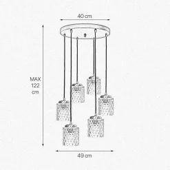 Hängelampen|Bürolampen*Giovanni Battista Pendelleuchte Messing Eisen Glas 6x E27 in Schwarz Klar