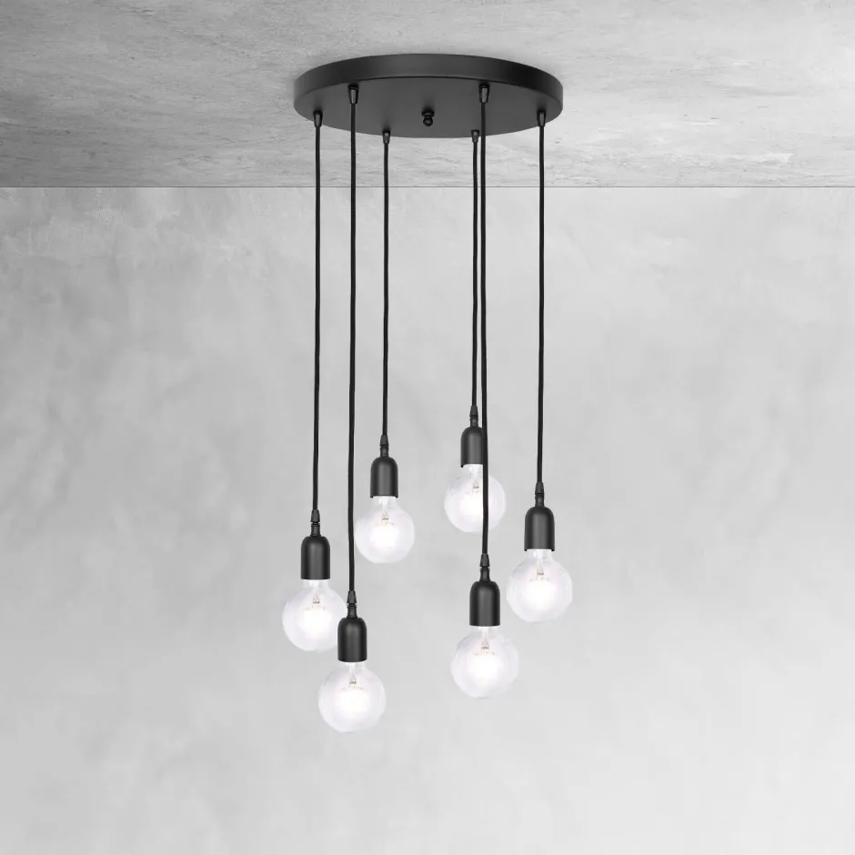 Giovanni Battista Pendelleuchte Messing Eisen Ø 40 cm 6-flammig E27 Schwarz< Bürolampen|Lampen Aus Aller Welt