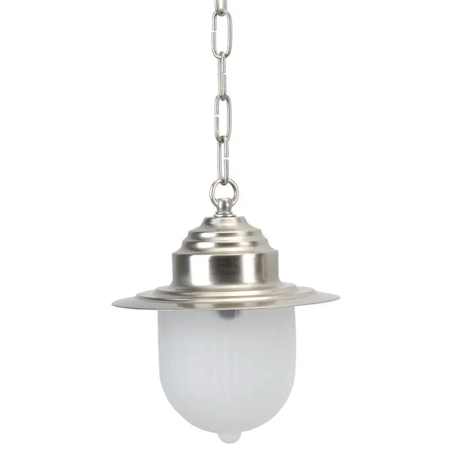 Lido Pendelleuchte Messing Glas wetterfest in Nickel< Außenleuchten Antik|Außenleuchten Messing