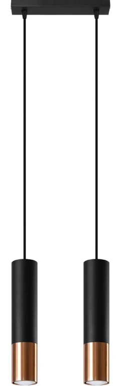 Hängelampen|Wohnzimmerlampen*Sollux Pendelleuchte Metall 2-flammig GU10 Schwarz Kupfer EDYTH