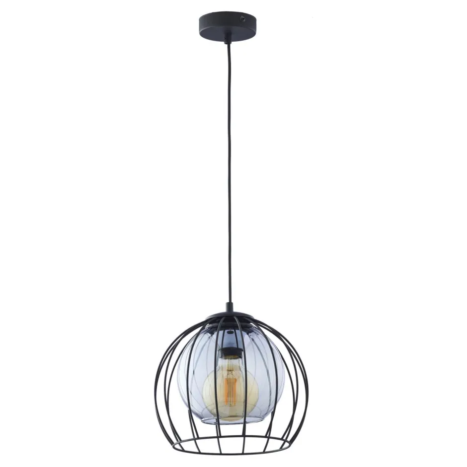 TK Lighting Pendelleuchte Metall Glas Ø 26 cm Schwarz Grau E27< Küchenlampen|Kugellampen