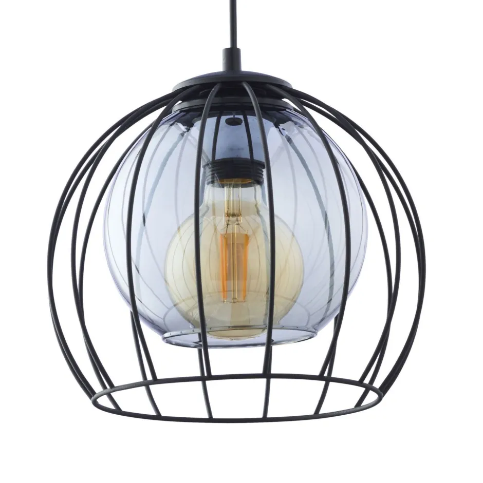 TK Lighting Pendelleuchte Metall Glas Ø 26 cm Schwarz Grau E27< Küchenlampen|Kugellampen