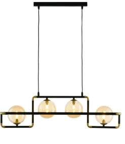 Hängelampen|Bürolampen*Jupiter Pendelleuchte Metall Glas 90 cm Schwarz Bernstein Gold
