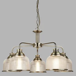 Hängelampen|Wohnzimmerlampen*Searchlight Pendelleuchte Metall Glas Ø 58 cm Jugendstil in Messing antik