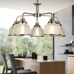 Hängelampen|Wohnzimmerlampen*Searchlight Pendelleuchte Metall Glas Ø 58 cm Jugendstil in Messing antik