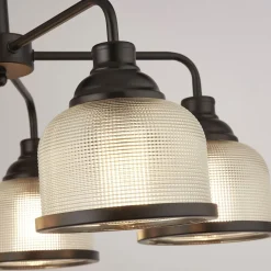 Hängelampen|Esszimmer Lampen*Searchlight Pendelleuchte Metall Glas Ø 58 cm Schwarz Klar Vintage