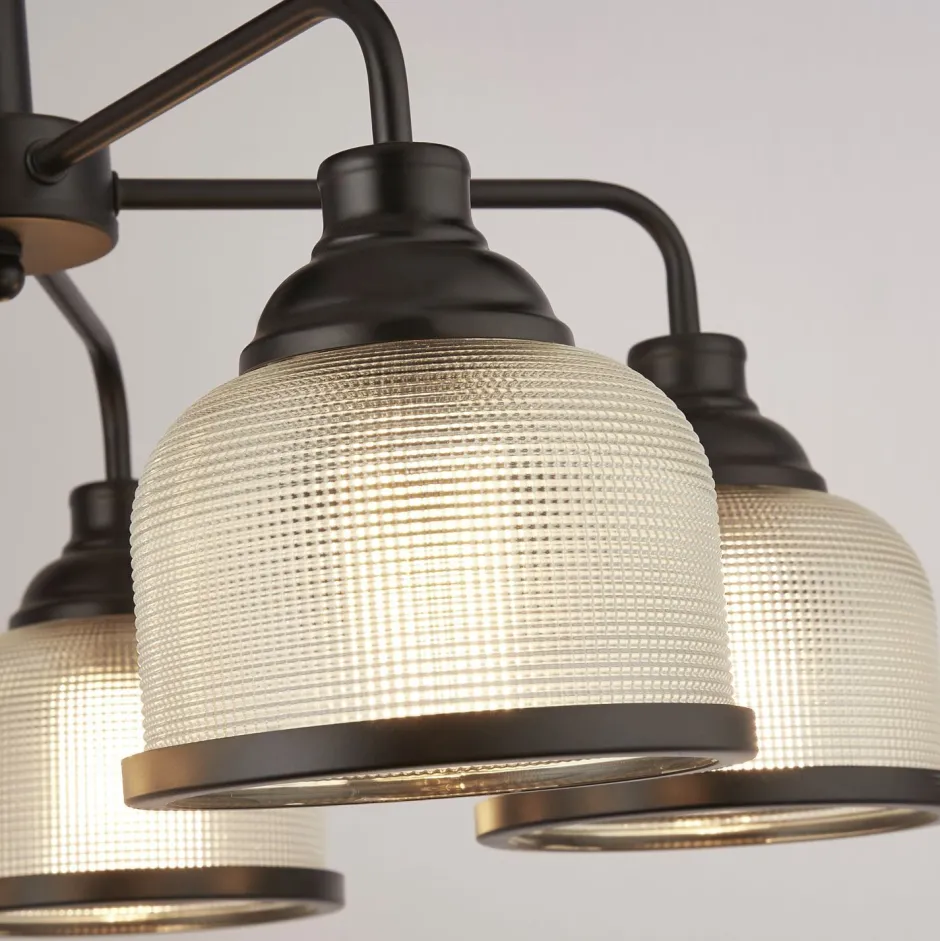 Hängelampen|Esszimmer Lampen*Searchlight Pendelleuchte Metall Glas Ø 58 cm Schwarz Klar Vintage