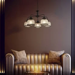 Hängelampen|Esszimmer Lampen*Searchlight Pendelleuchte Metall Glas Ø 58 cm Schwarz Klar Vintage