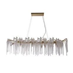 Wohnzimmerlampen|Esszimmer Lampen*Searchlight Pendelleuchte Metall Glas stilvoll L:117 cm G9 in Gold