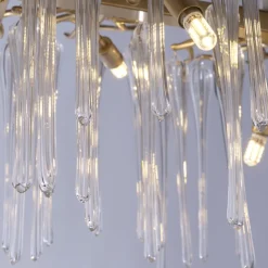 Wohnzimmerlampen|Esszimmer Lampen*Searchlight Pendelleuchte Metall Glas stilvoll L:117 cm G9 in Gold