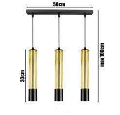 Hängelampen|Bürolampen*Belis Pendelleuchte Metall GU10 L:55 cm Schwarz Gold 3-flmg