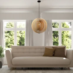 Hängelampen|Esszimmer Lampen*Maytoni Pendelleuchte Metall Holz rund Ø 60 cm H: max. 362,5 cm