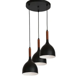 Luminex Pendelleuchte Metall Holz Skandinavisch Schwarz< Hängelampen|Wohnzimmerlampen