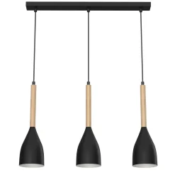 Luminex Pendelleuchte Metall Holz Schwarz 3-flammig E27< Wohnzimmerlampen|Esszimmer Lampen