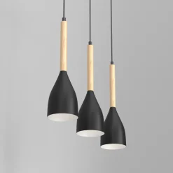 Luminex Pendelleuchte Metall Holz Schwarz 3-flammig E27< Wohnzimmerlampen|Esszimmer Lampen