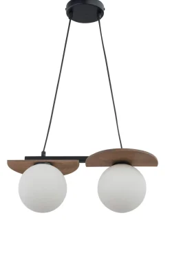 Sigma Pendelleuchte Metall Holz Glas 2-flammig G9 gemütlich< Hängelampen|Kugellampen