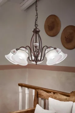 Wohnzimmerlampen|Keramiklampen*Ferroluce Pendelleuchte Metall Keramik E14 5-flammig Landhausstil