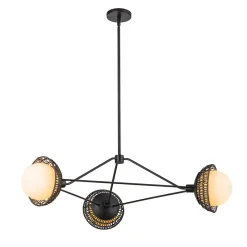 Hängelampen|Bürolampen*Elstead Pendelleuchte Metall Rattan Glas 101,4 cm breit 3x E14