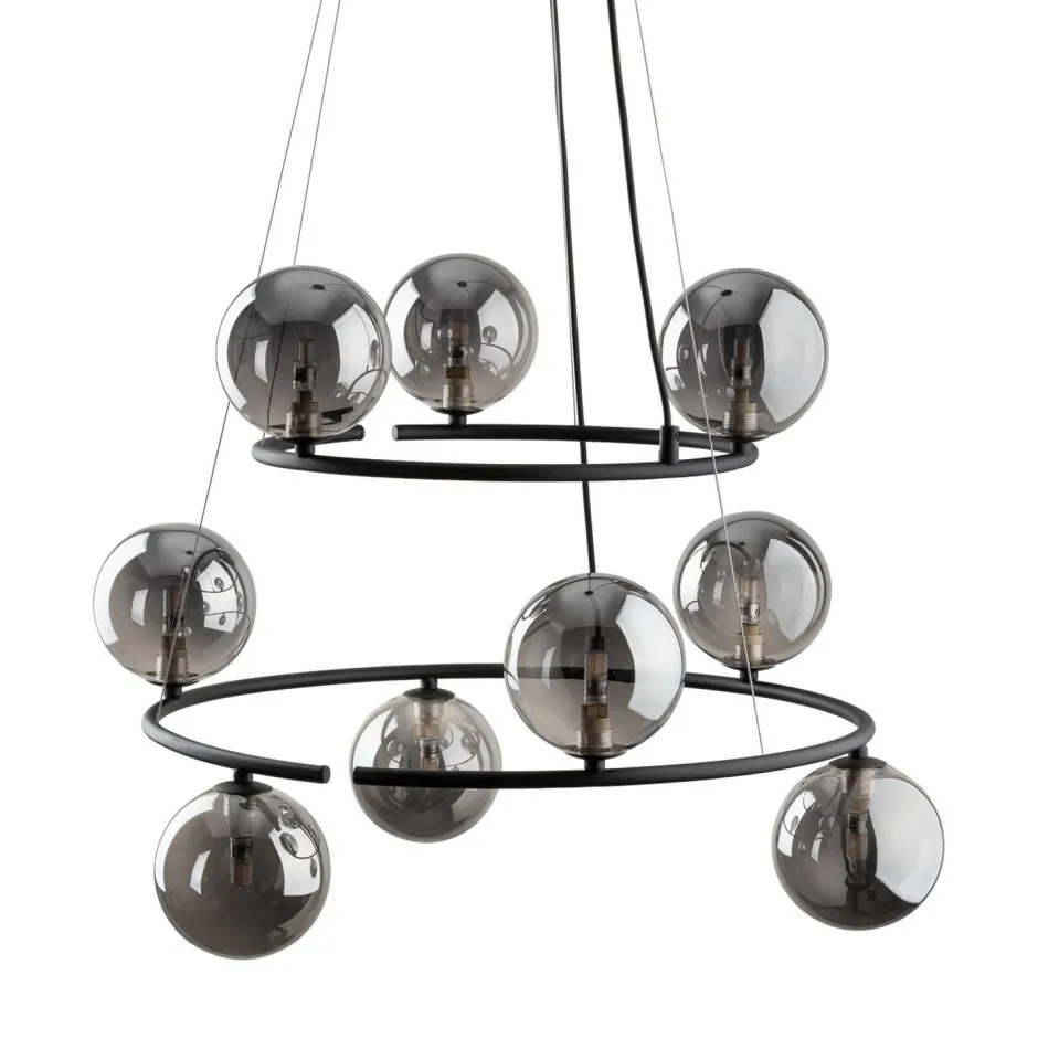 Hängelampen|Bürolampen*TK Lighting Pendelleuchte Metall Rauchglas G9 Schwarz Graphit 2 Ringe
