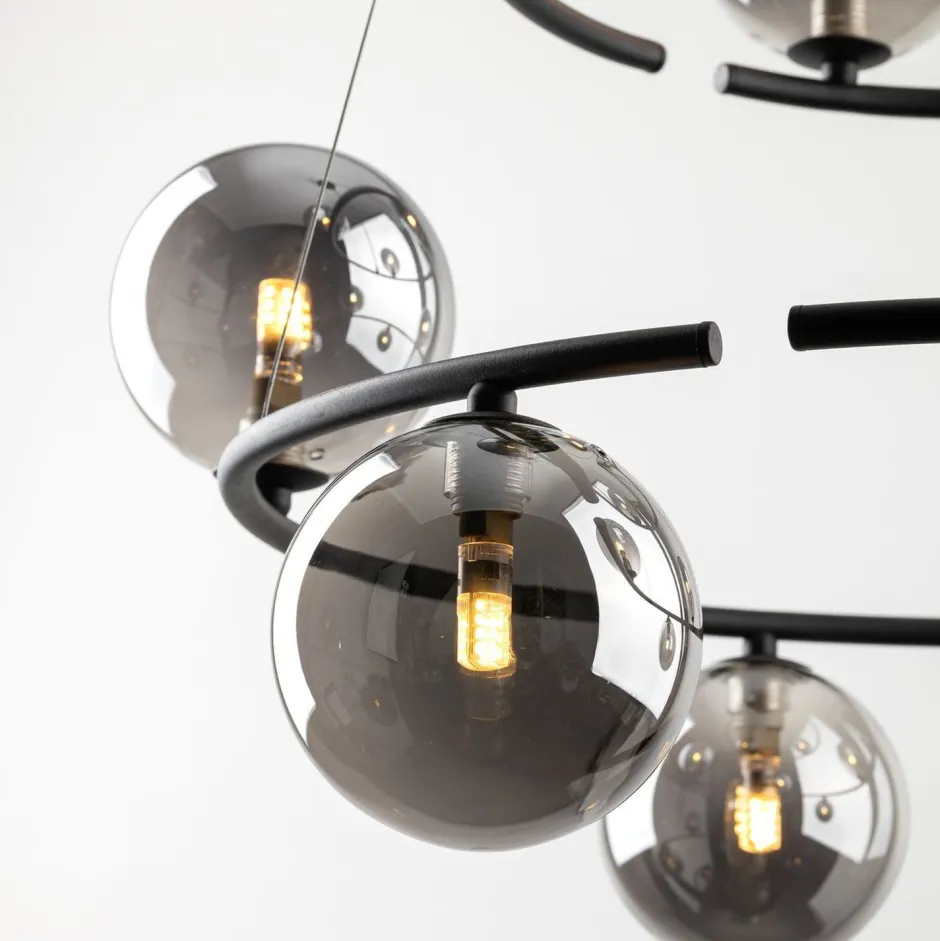 Hängelampen|Bürolampen*TK Lighting Pendelleuchte Metall Rauchglas G9 Schwarz Graphit 2 Ringe