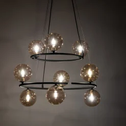 Hängelampen|Bürolampen*TK Lighting Pendelleuchte Metall Rauchglas G9 Schwarz Graphit 2 Ringe