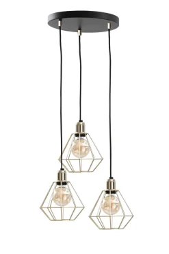 Keter Pendelleuchte Metall Schwarz Gold Draht 3-flammig< Hängelampen|Wohnzimmerlampen