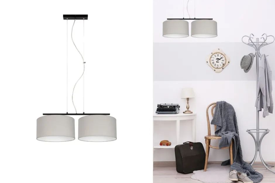 Belis Pendelleuchte Metall Stoff E27 Schwarz Grau blendarm< Hängelampen|Bürolampen