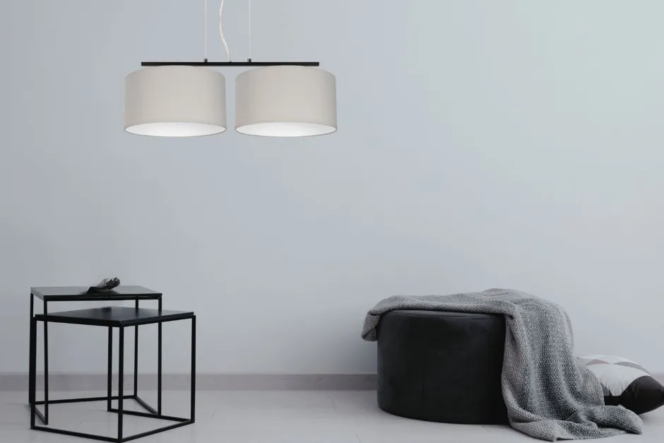 Belis Pendelleuchte Metall Stoff E27 Schwarz Grau blendarm< Hängelampen|Bürolampen