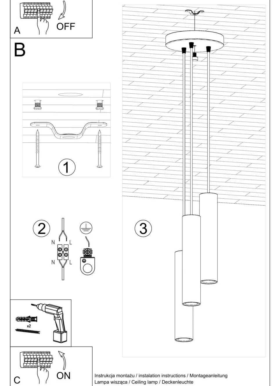 Wohnzimmerlampen|Moderne Lampen*Sollux Pendelleuchte Metall Weiß 3-flammig GU10 Ø 20 cm Modern