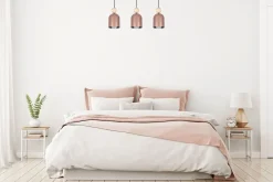 Hängelampen|Bürolampen*Belis Pendelleuchte Pink Metall Holz 3-flammig E27 66 cm lang