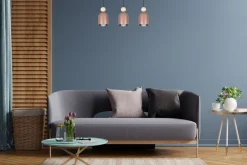 Hängelampen|Bürolampen*Belis Pendelleuchte Pink Metall Holz 3-flammig E27 66 cm lang