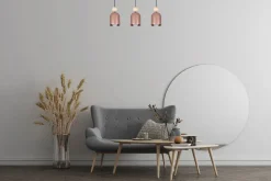 Hängelampen|Bürolampen*Belis Pendelleuchte Pink Metall Holz 3-flammig E27 66 cm lang