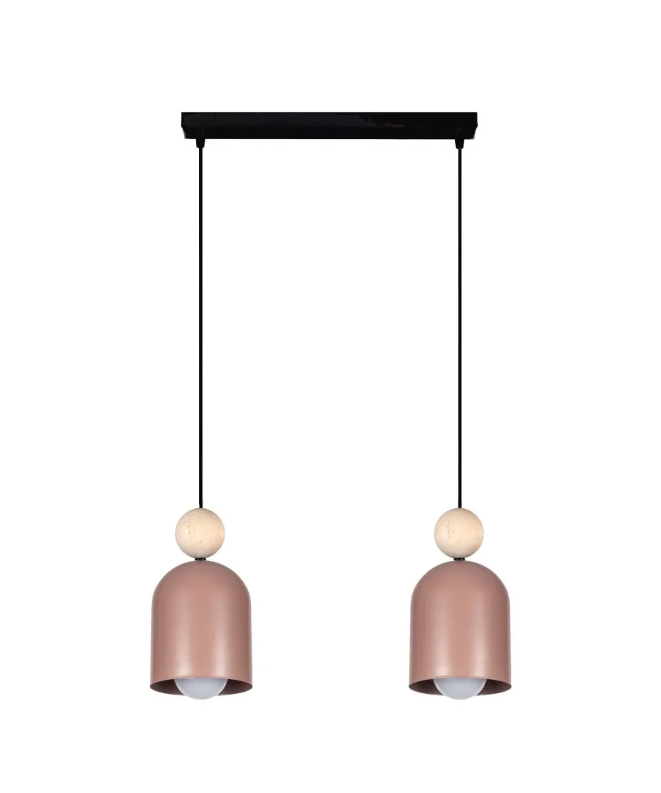 Belis Pendelleuchte Pink Metall Holz 2-flammig E27 46 cm lang< Hängelampen|Bürolampen