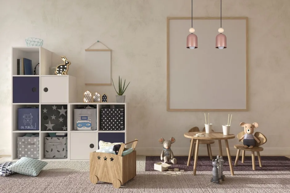 Belis Pendelleuchte Pink Metall Holz 2-flammig E27 46 cm lang< Hängelampen|Bürolampen
