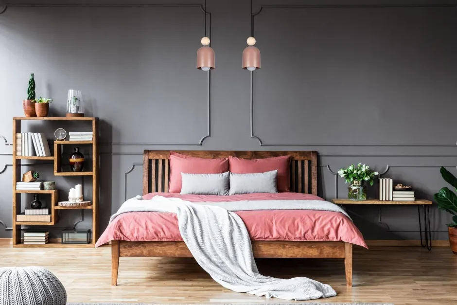 Belis Pendelleuchte Pink Metall Holz 2-flammig E27 46 cm lang< Hängelampen|Bürolampen