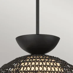 Hängelampen|Esszimmer Lampen*Elstead Pendelleuchte Rattan Glas Metall D: 37,5 cm H: max. 147,9 cm