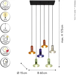 Wohnzimmerlampen|Glaslampen*Eco-Light Pendelleuchte Rauchglas Grün Blau Bernstein E14 65 cm