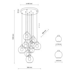 Hängelampen|Esszimmer Lampen*TK Lighting Pendelleuchte Rauchglas H: max. 140 cm verstellbar 9x E27
