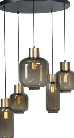 Masterlight Pendelleuchte Rauchglas Metall Schwarz Gold verstellbar< Hängelampen|Glaslampen