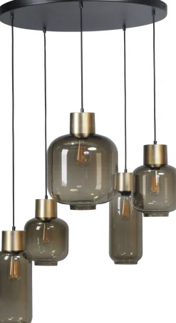 Masterlight Pendelleuchte Rauchglas Metall Schwarz Gold verstellbar< Hängelampen|Glaslampen