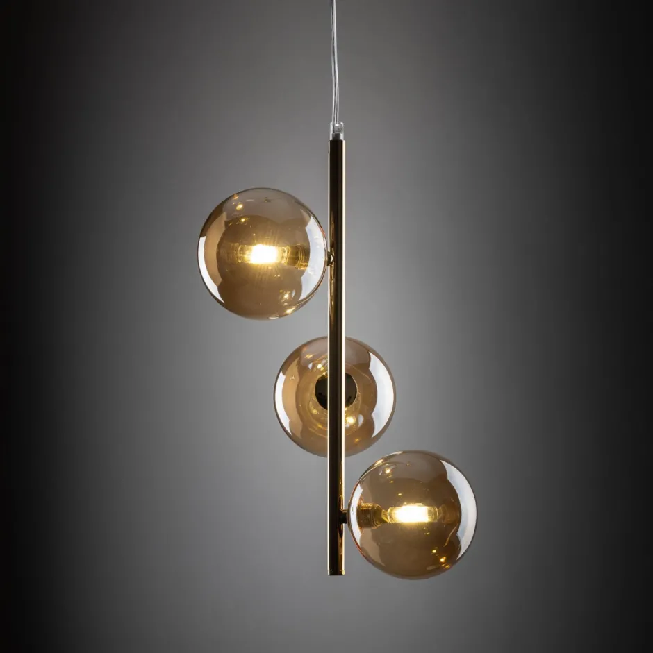 Wohnzimmerlampen|Glaslampen*TK Lighting Pendelleuchte Rauchglas Metall B: 23cm in Gold Bernstein MIEKE