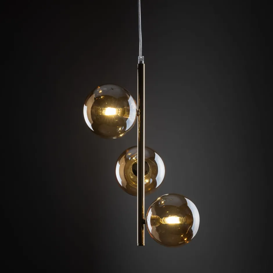 Wohnzimmerlampen|Glaslampen*TK Lighting Pendelleuchte Rauchglas Metall B: 23cm in Gold Bernstein MIEKE