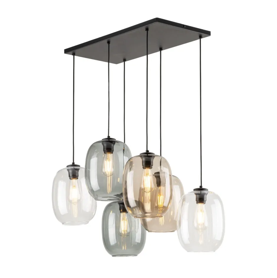 Wohnzimmerlampen|Glaslampen*TK Lighting Pendelleuchte Rauchglas Metall L: 70 cm H: max. 1,3 m 6x E27