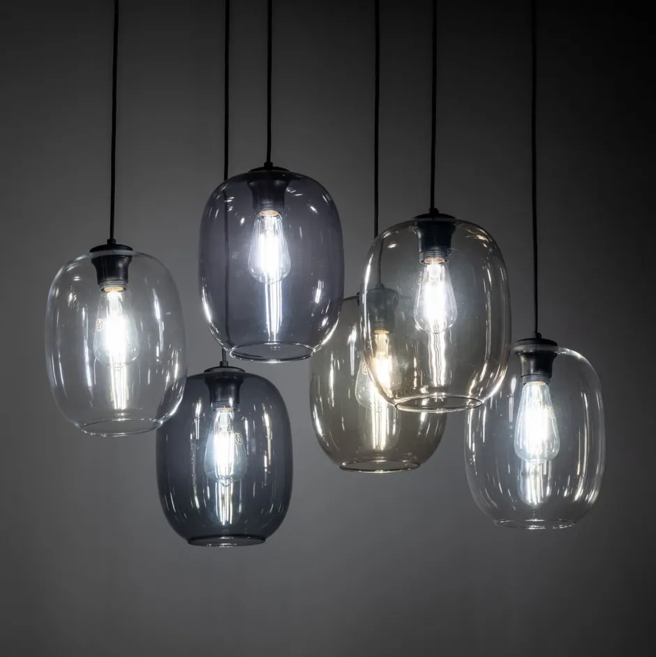 Wohnzimmerlampen|Glaslampen*TK Lighting Pendelleuchte Rauchglas Metall L: 70 cm H: max. 1,3 m 6x E27