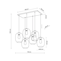 Wohnzimmerlampen|Glaslampen*TK Lighting Pendelleuchte Rauchglas Metall L: 70 cm H: max. 1,3 m 6x E27