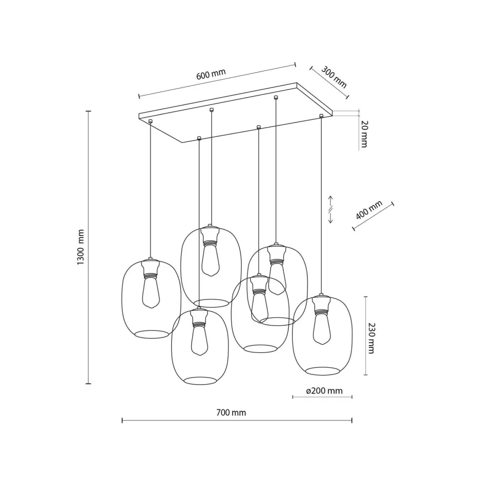 Wohnzimmerlampen|Glaslampen*TK Lighting Pendelleuchte Rauchglas Metall L: 70 cm H: max. 1,3 m 6x E27