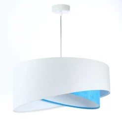 BPS Koncept Pendelleuchte rund Ø 50 cm E27 Weiß Blau Stoff Velours Optik< Bürolampen|Schlafzimmer Lampen